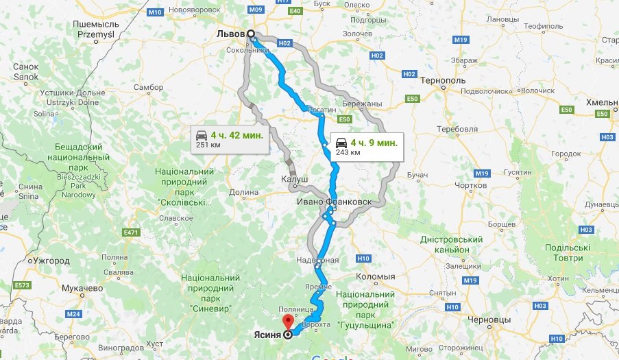 карта маршрута такси Ясиня Львов